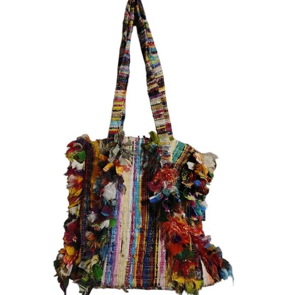 Bohemian Poly  Silk Rag Tote Bag Multicolor OS - Picture 2 of 4